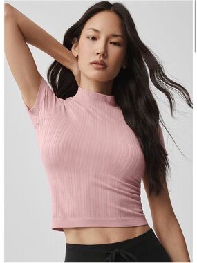 Alo Seamless Pointelle Mock Neck Short Sleeve